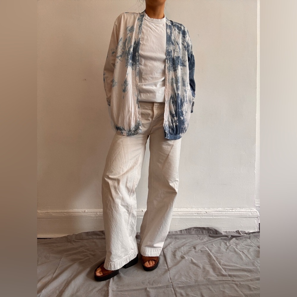 Tie-Dye Open Front Jacket in White & Blue